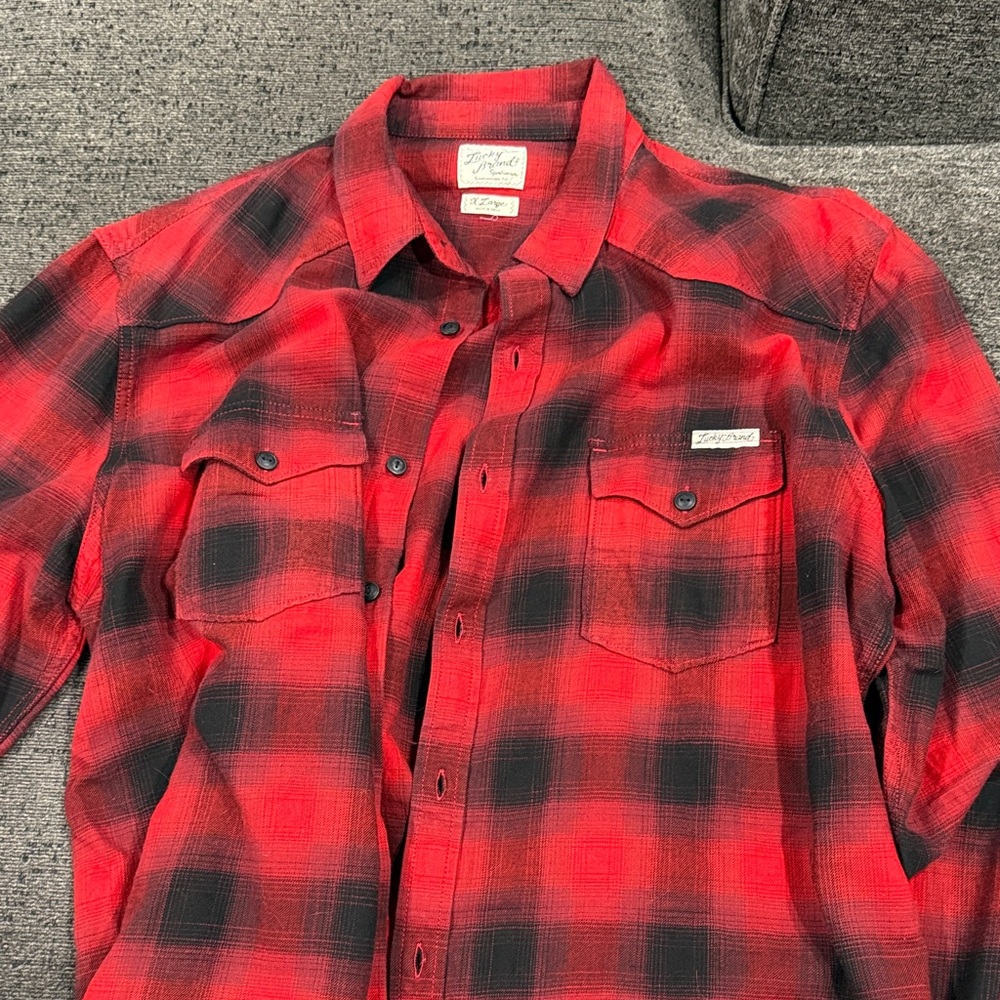 Lucky Brand Men's Red and Black Checkered Shirt